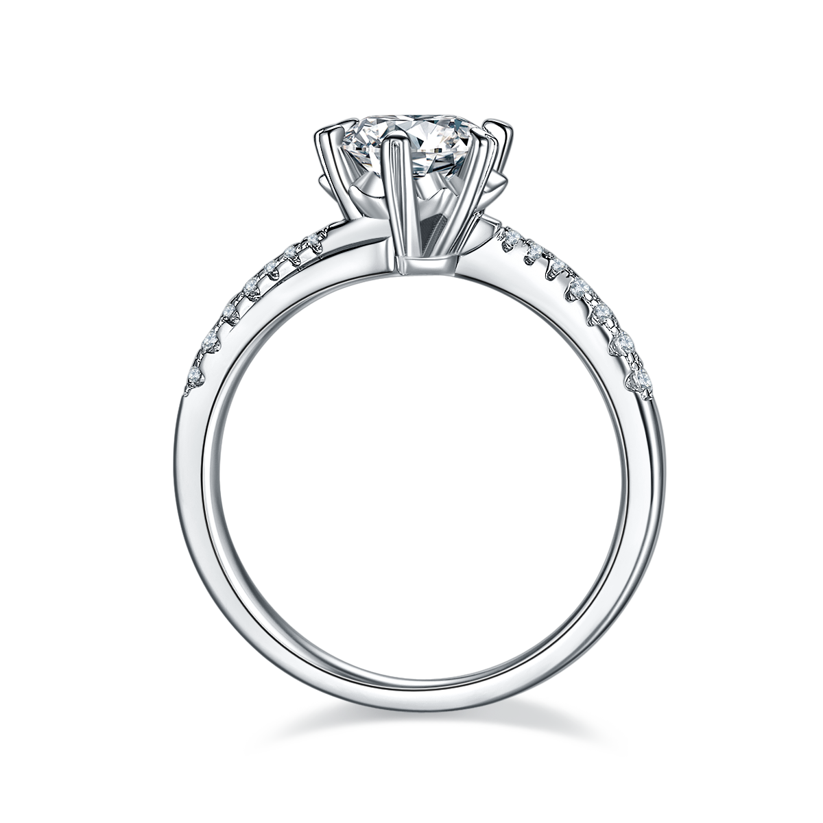 Twisted arm micro inlaid snowflake S925 silver plated platinum Moissanite women's ring 1 carat D-grade